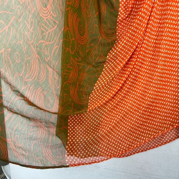 Scarf Wrap Shawl Polka Dot Floral Semi-Sheer XL Long Orange Green Vtg - Picture 3 of 8